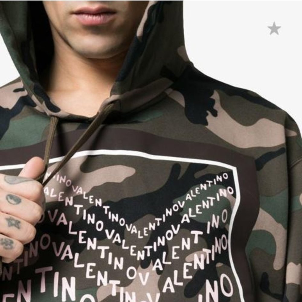 Valentino Men logo Camouflage Cotton Blend Hoodie